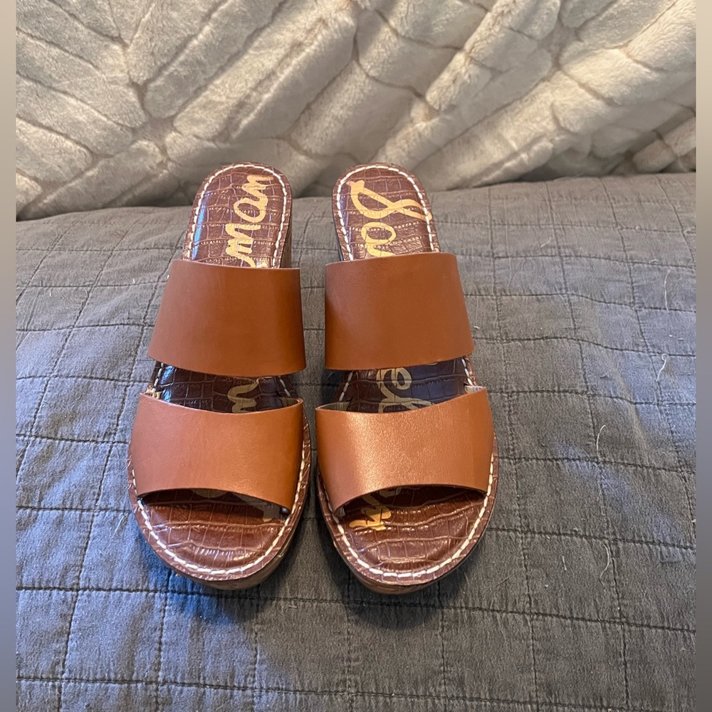 Sam Edelman Reta Tan Slide Wedge Sandals, Size 9